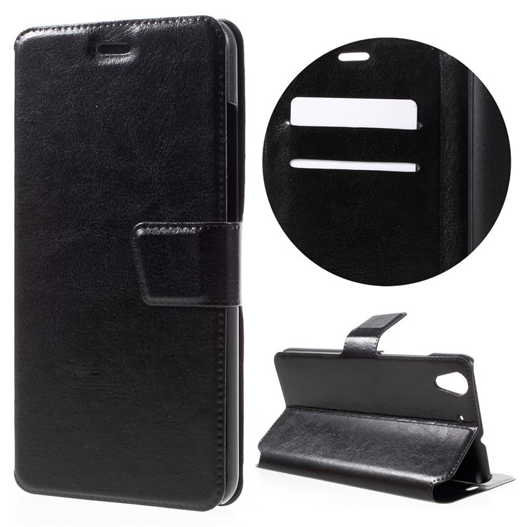 Crazy Horse Stand Leather Card Holder Case for Huawei Y6 II / Honor 5A - Black-1