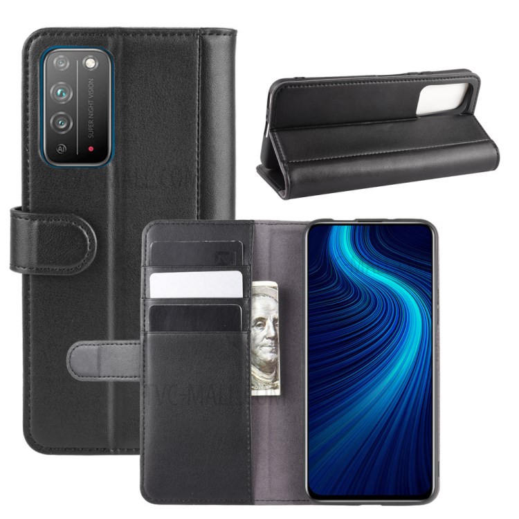 Support Véritable Porte-monnaie En Cuir Fendu Coque De Protection Pour L'honneur X10 5G - Noir-1