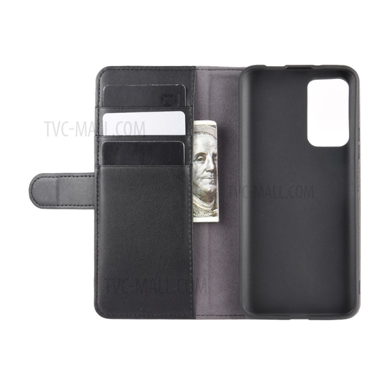 Genuine Split Leather Wallet Stand Protective Shell for Honor X10 5G - Black-5