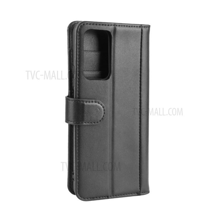 Genuine Split Leather Wallet Stand Protective Shell for Honor X10 5G - Black-8