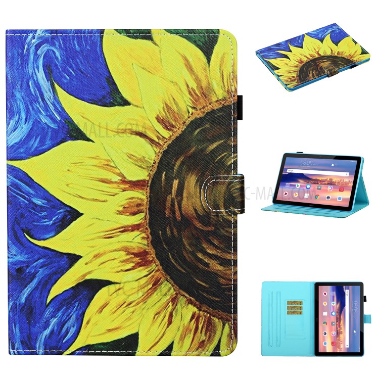 Pattern Printing Card Slots Stand Flip Leather Protective Cover for Huawei MediaPad T5 10.1 - Sunflower-1