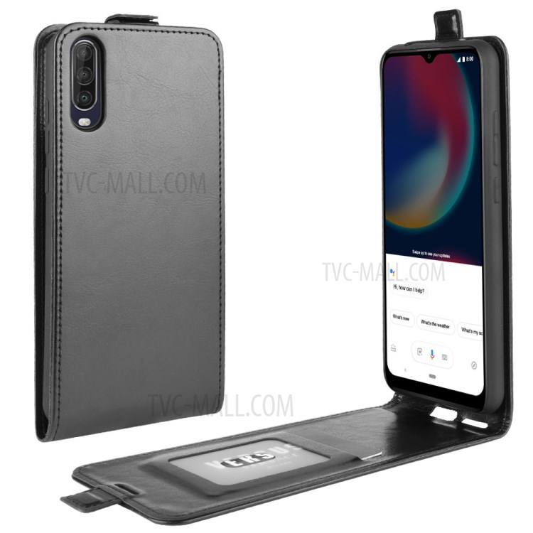 Fou Cheval Cas Vertical Porte-cartes En Cuir Flip Pour Wiko Voir 4 / Afficher 4 Lite - Noir-4