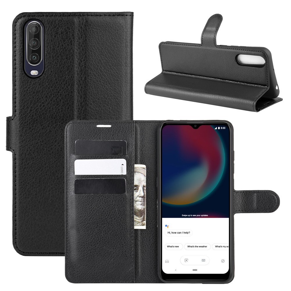Caso Couro Concha Superfície Lichia Para Visualizar Wiko 4/4 Vista Lite - Preto-2