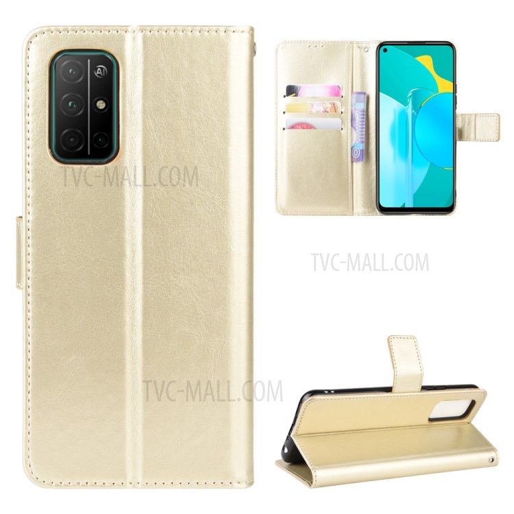 Téléphone Shell Fou Cas Flip En Cuir De Portefeuille De Cheval Pour 30S D'honneur - Or-1