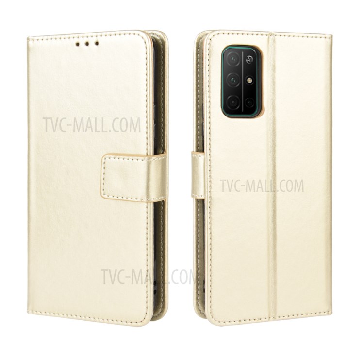 Téléphone Shell Fou Cas Flip En Cuir De Portefeuille De Cheval Pour 30S D'honneur - Or-2