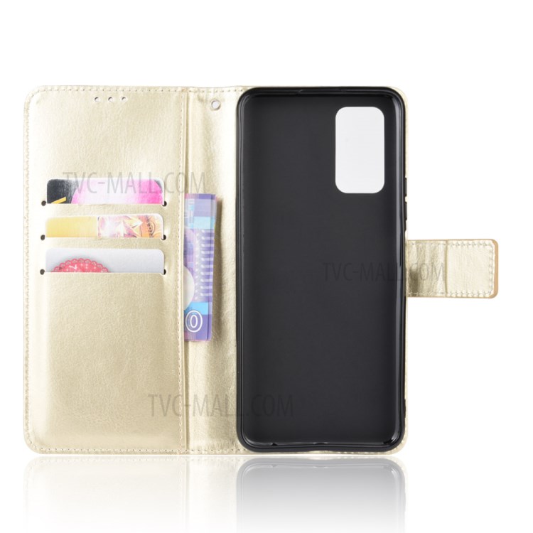 Téléphone Shell Fou Cas Flip En Cuir De Portefeuille De Cheval Pour 30S D'honneur - Or-4