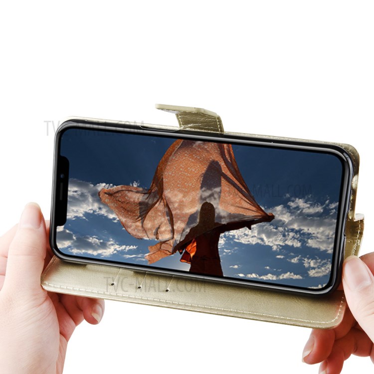 Téléphone Shell Fou Cas Flip En Cuir De Portefeuille De Cheval Pour 30S D'honneur - Or-9
