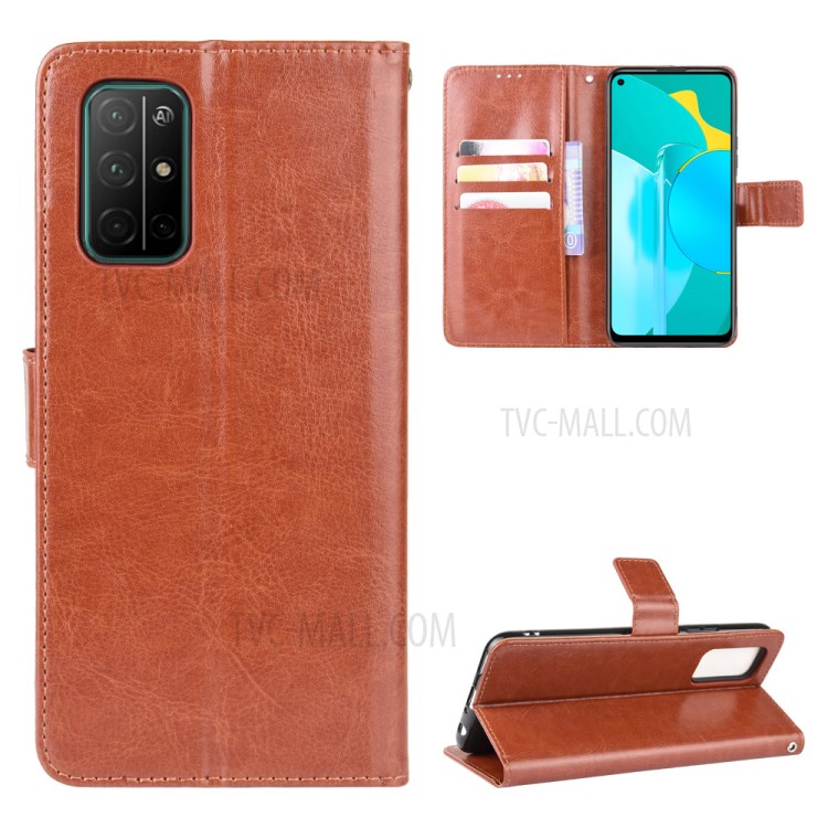 Téléphone Shell Fou Cas Flip En Cuir De Portefeuille De Cheval Pour 30S D'honneur - Marron-1