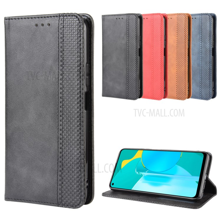 Auto-absorbed Protection Retro PU Leather Wallet Cell Phone Cover for Honor 30S - Black-12