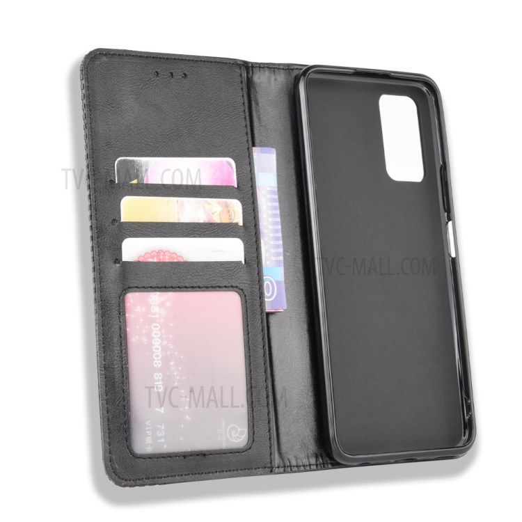 Auto-absorbed Protection Retro PU Leather Wallet Cell Phone Cover for Honor 30S - Black-4