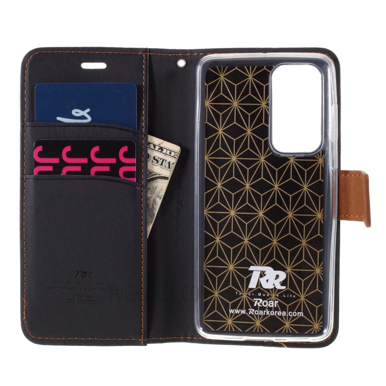 Le Coperture Di Caso Di Vibrazione Del Telefono ROAR Grano Twill Portafogli In Pelle Per P40 Huawei - Nero-7