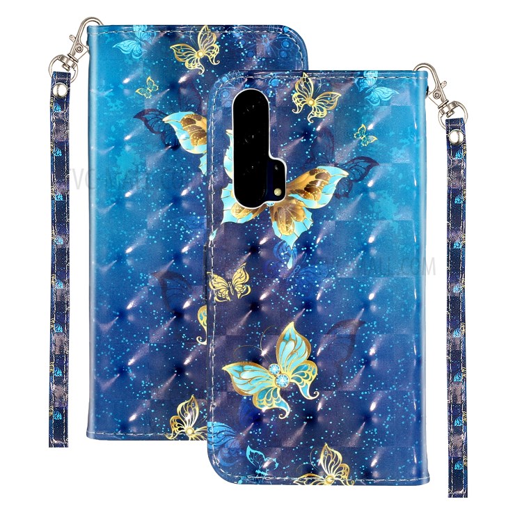 Light Spot Decor Wallet Stand Pattern Printing Leather Phone Shell for Honor 20 Pro - Butterfly-2