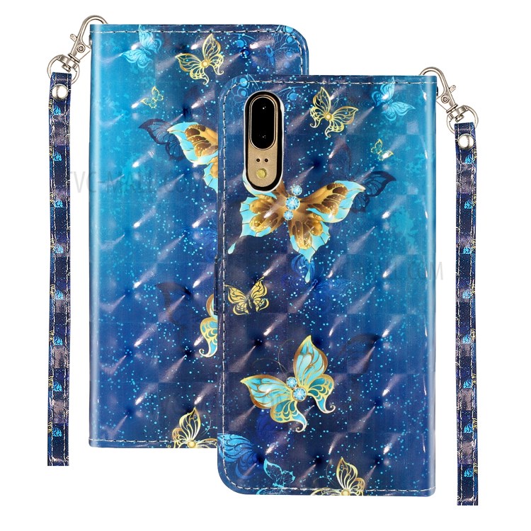 Light Spot Decor Wallet Stand Leather Pattern Printing Phone Case for Huawei P20 - Butterfly-2