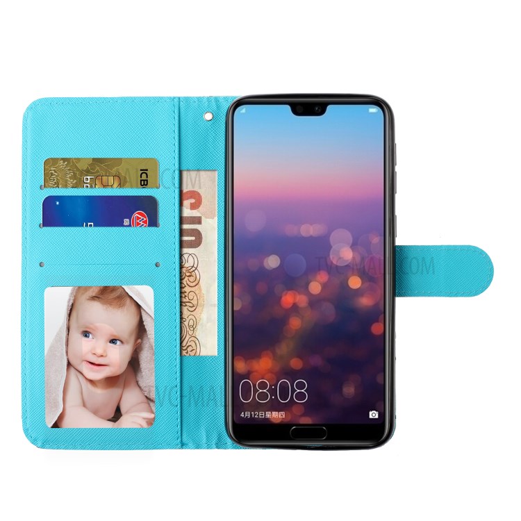 Light Spot Decor Wallet Stand Leather Pattern Printing Phone Case for Huawei P20 - Butterfly-7