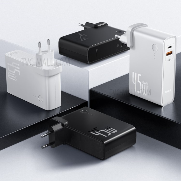 Estação De Energia BASEUS (gan) 2-em-um Banco De Potência De Carga Rápida & Carregador C + L 10000mAh 45W UE - Preto-12