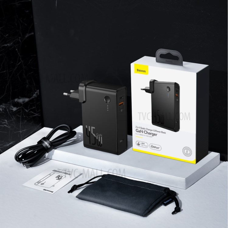 Estação De Energia BASEUS (gan) 2-em-um Banco De Potência De Carga Rápida & Carregador C + L 10000mAh 45W UE - Preto-13