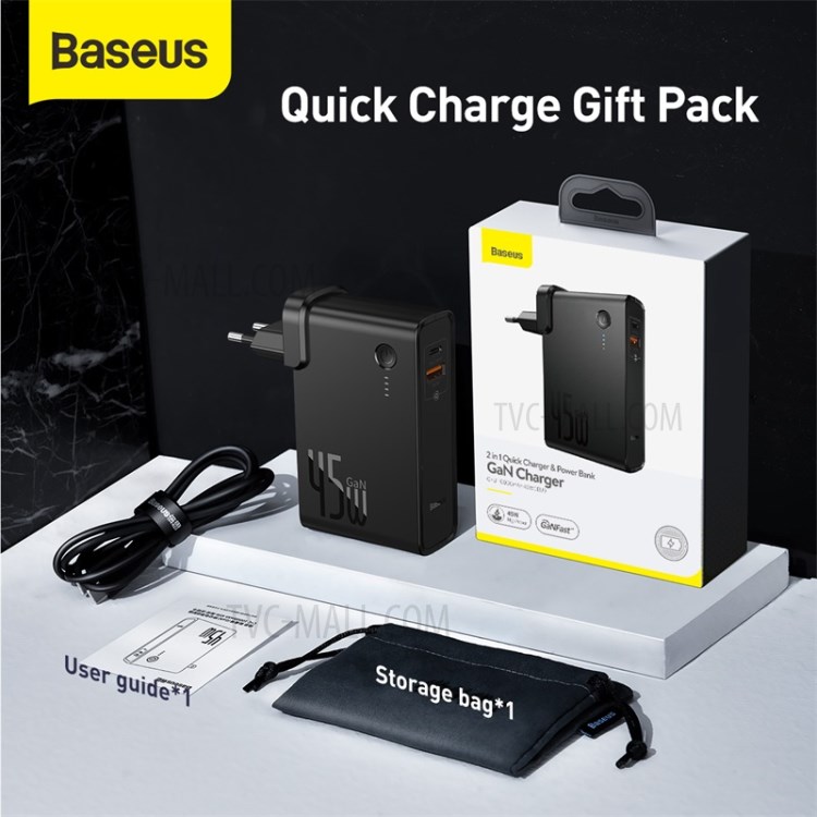 Estação De Energia BASEUS (gan) 2-em-um Banco De Potência De Carga Rápida & Carregador C + L 10000mAh 45W UE - Preto-7