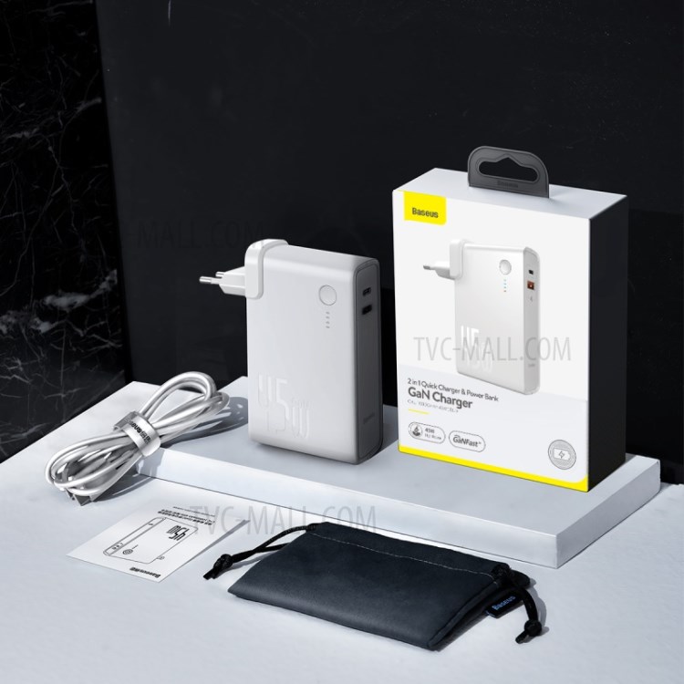 BASEUS Power Station(GaN)2-in-1 Quick Charge Power Bank & Charger C+U 10000mAh 45W EU - White-13