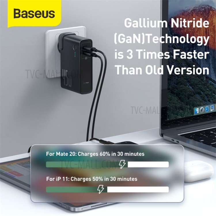 BASEUS Power Station(GaN)2-in-1 Quick Charge Power Bank & Charger C+U 10000mAh 45W EU - White-4