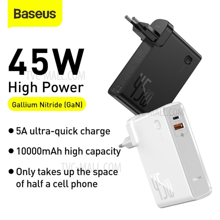 BASEUS Power Station(GaN)2-in-1 Quick Charge Power Bank & Charger C+U 10000mAh 45W EU - White-6