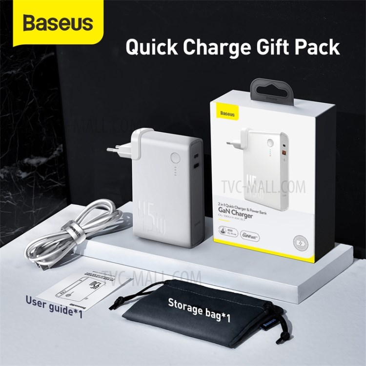 BASEUS Power Station(GaN)2-in-1 Quick Charge Power Bank & Charger C+U 10000mAh 45W EU - White-7