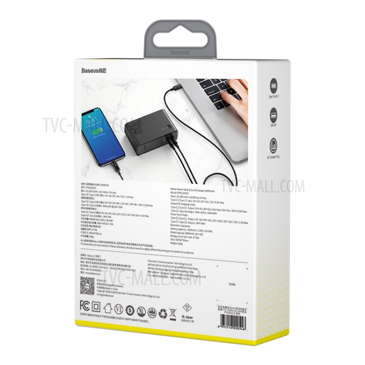 BASEUS Kraftwerk (GaN) 2-in-1 Schnelladungsstrombank & Ladegerät Dual-Typ-C-Ports 10000mAh 45W CN Standard - Schwarz-13