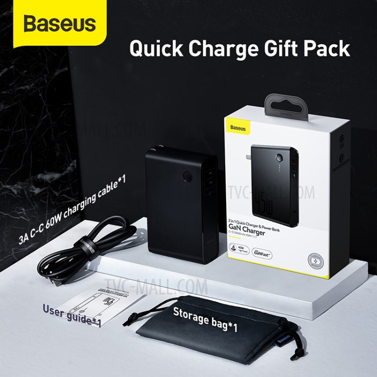 BASEUS Kraftwerk (GaN) 2-in-1 Schnelladungsstrombank & Ladegerät Dual-Typ-C-Ports 10000mAh 45W CN Standard - Schwarz-2
