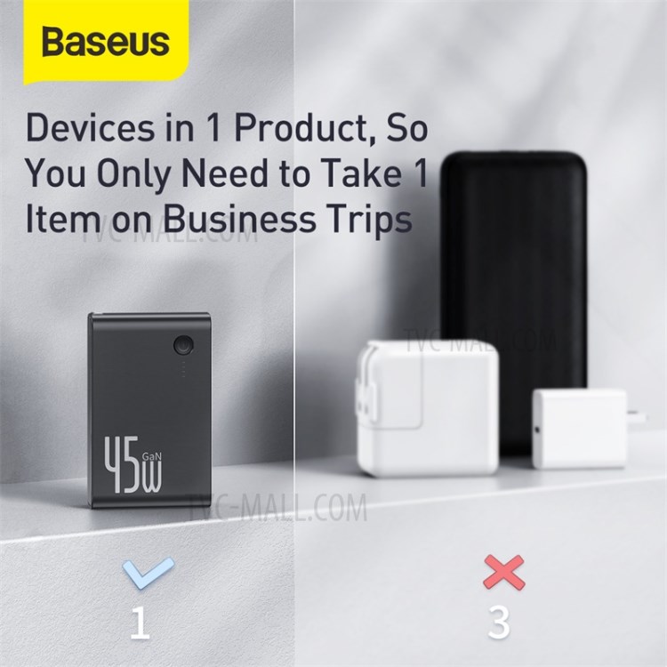 BASEUS Power Station(GaN)2-in-1 Quick Charge Power Bank & Charger Dual Type-C Ports 10000mAh 45W CN Standard - Black-6