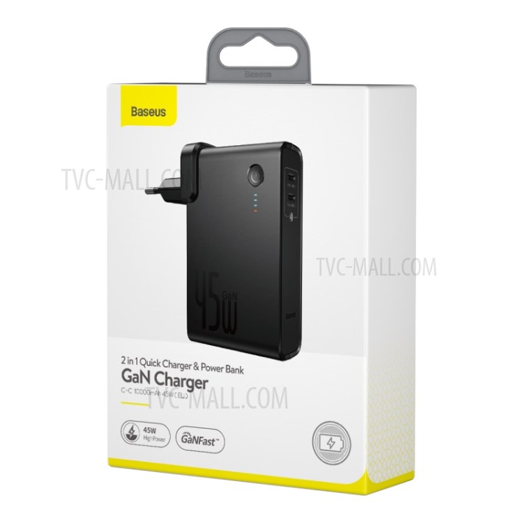 Estação De Energia BASEUS (gan) 2-em-um Banco De Potência De Carga Rápida & Carregador Portas Tipo Dual-c 10000mAh 45W UE - Preto-13
