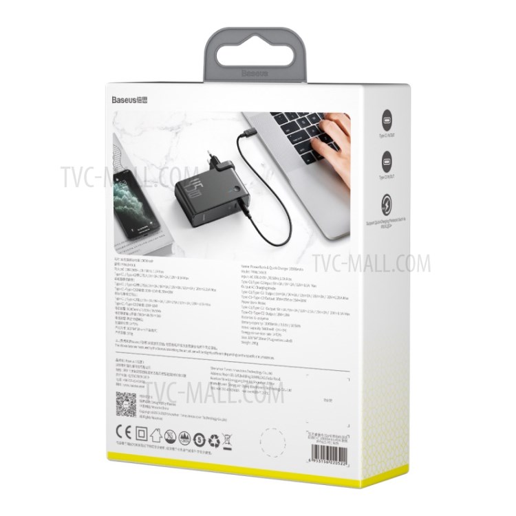 Estação De Energia BASEUS (gan) 2-em-um Banco De Potência De Carga Rápida & Carregador Portas Tipo Dual-c 10000mAh 45W UE - Preto-15