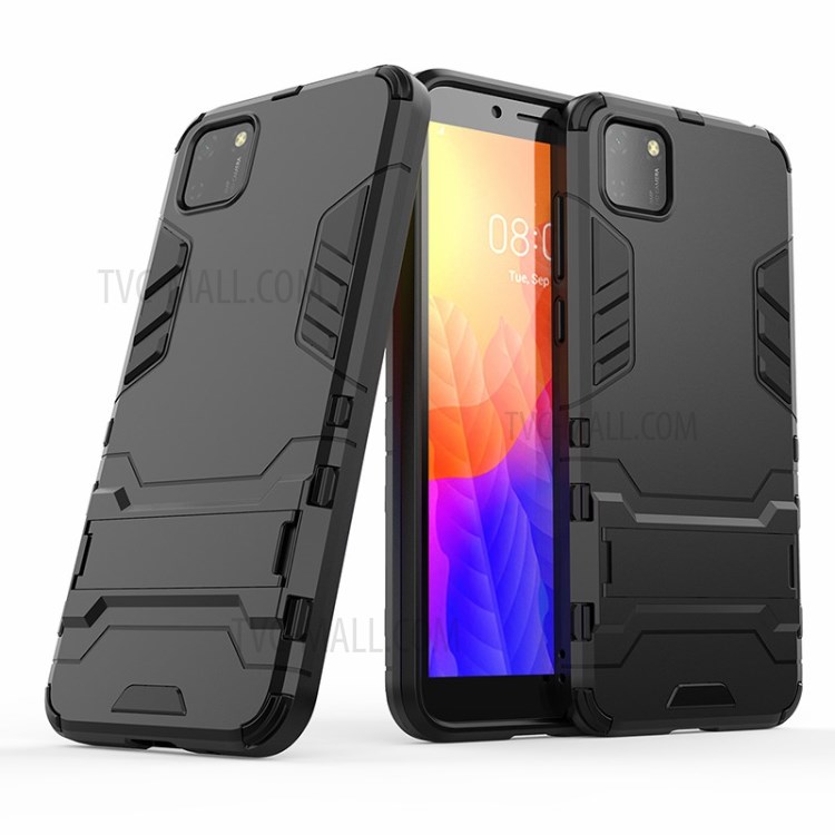 2-in-1 Escudo Do Telefone PC + TPU Com Tampa Kickstand Para Huawei Y5p 9S / Honra - Preto-2