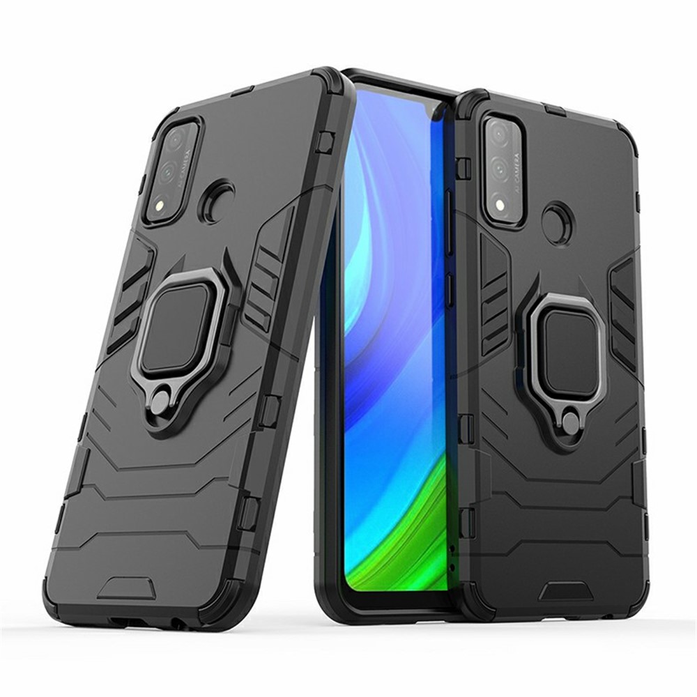 Protective Shell Cool Guard Ring Holder Kickstand PC TPU Hybrid Case for Huawei P smart 2020 - Black-2