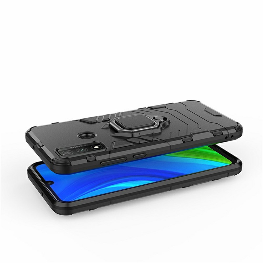 Protective Shell Cool Guard Ring Holder Kickstand PC TPU Hybrid Case for Huawei P smart 2020 - Black-4
