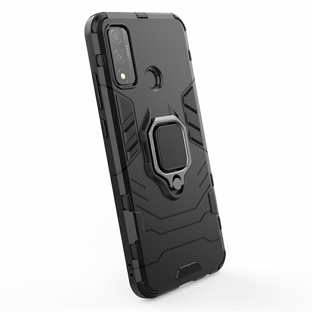 Protective Shell Cool Guard Ring Holder Kickstand PC TPU Hybrid Case for Huawei P smart 2020 - Black-5
