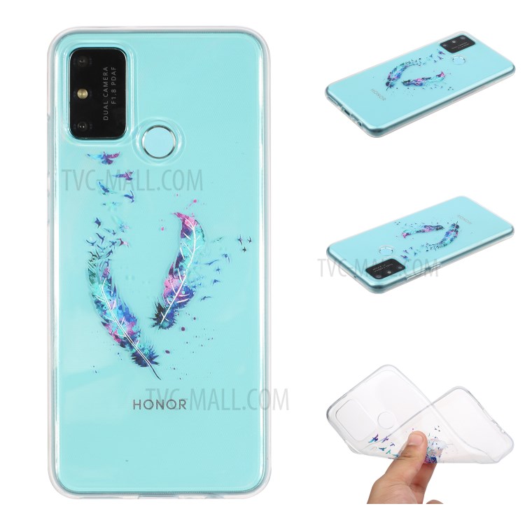 Pattern Printing TPU Soft Phone Back Case for Huawei P smart 2020 - Feather-1