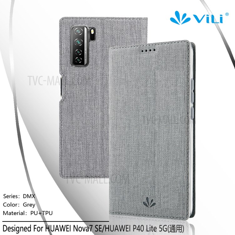 Concha De Couro Da Pele Transversal LPIV DMX Para Huawei Nova 7 SE / P40 Lite 5G - Cinzento-9