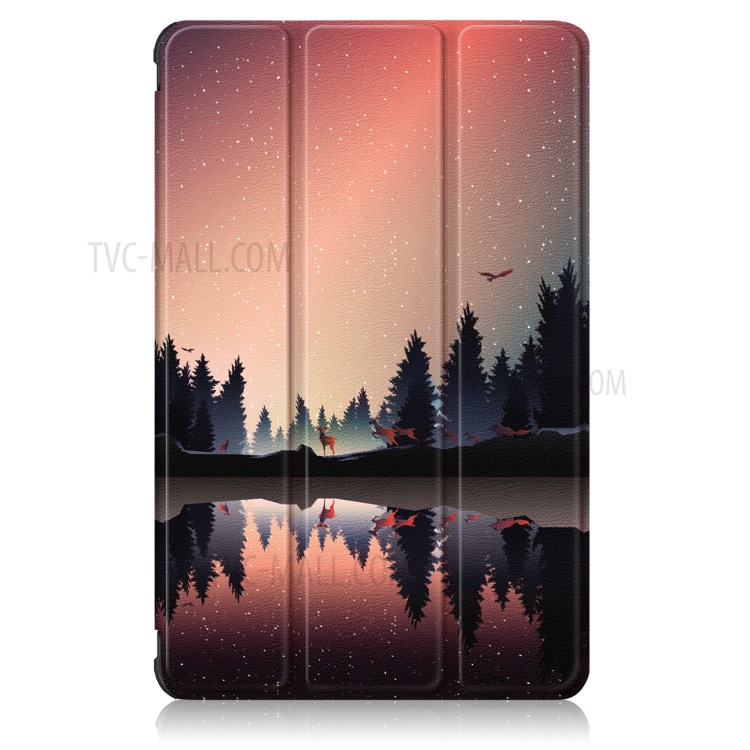 Impresión de Patrones PU Cuero Tri-fold Tablet Case Para Honor V6 5G 10.4/Huawei Matepad 10.4 - Árbol y Río