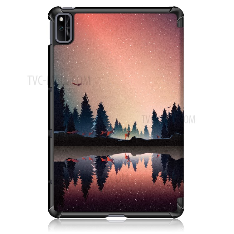 Impresión de Patrones PU Cuero Tri-fold Tablet Case Para Honor V6 5G 10.4/Huawei Matepad 10.4 - Árbol y Río