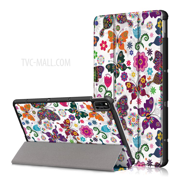 Pattern Printing PU Leather Tri-fold Stand Tablet Case for Honor V6 5G 10.4/Huawei MatePad 10.4 - Butterflies and Flowers-1