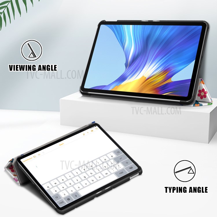 Pattern Printing PU Leather Tri-fold Stand Tablet Case for Honor V6 5G 10.4/Huawei MatePad 10.4 - Butterflies and Flowers-2