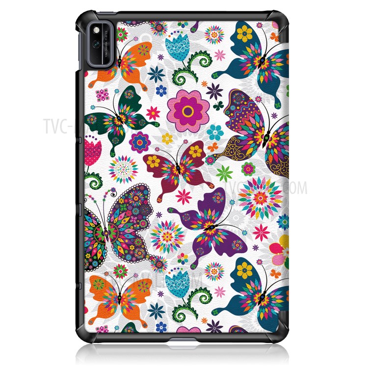 Pattern Printing PU Leather Tri-fold Stand Tablet Case for Honor V6 5G 10.4/Huawei MatePad 10.4 - Butterflies and Flowers-9