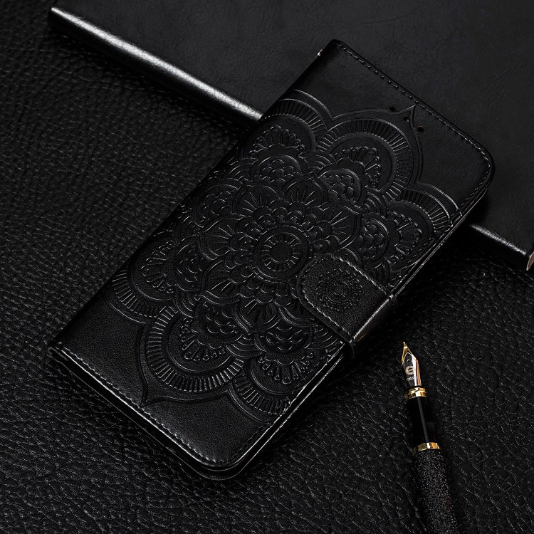 Imprint Surface Shell Mandala Flower Leather Cover for Huawei Y6p - Black-11