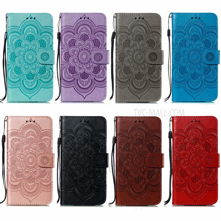 Imprint Surface Shell Mandala Flower Leather Cover for Huawei Y6p - Black-12