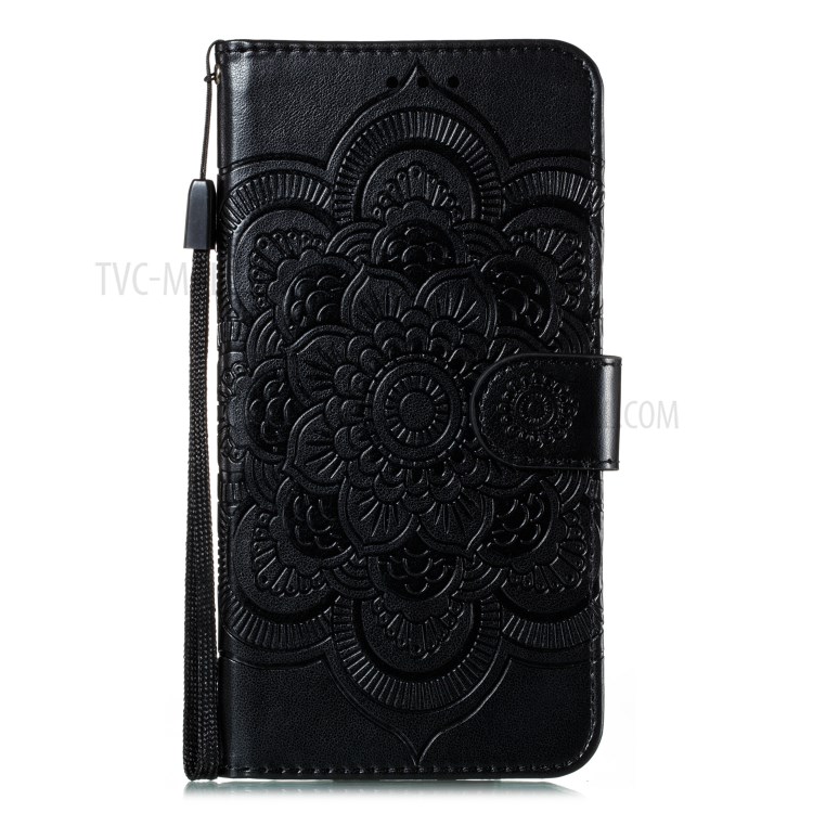 Imprint Surface Shell Mandala Flower Leather Cover for Huawei Y6p - Black-2