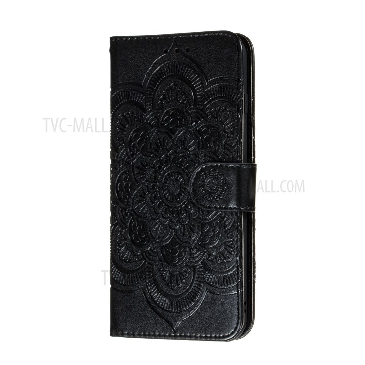 Imprint Surface Shell Mandala Flower Leather Cover for Huawei Y6p - Black-3