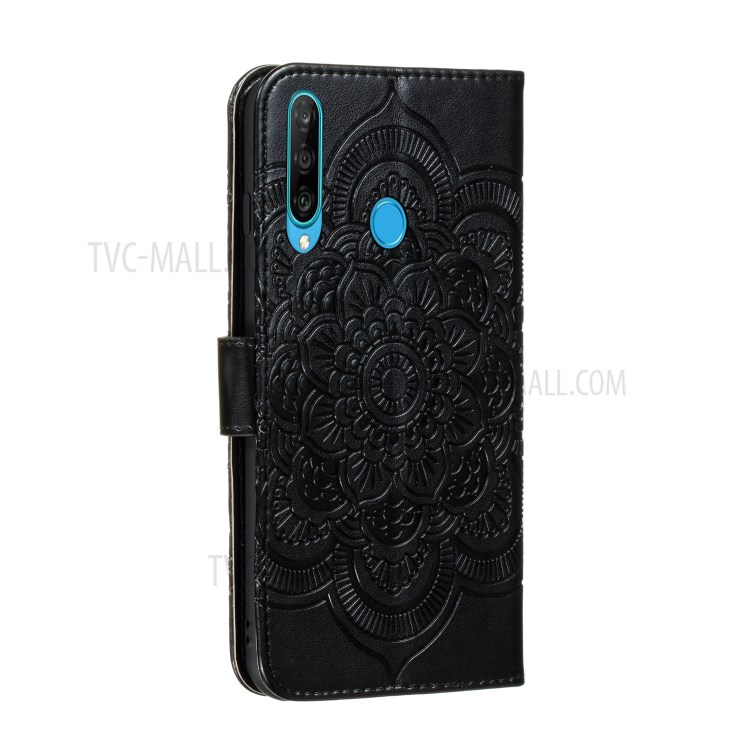 Imprint Surface Shell Mandala Flower Leather Cover for Huawei Y6p - Black-4