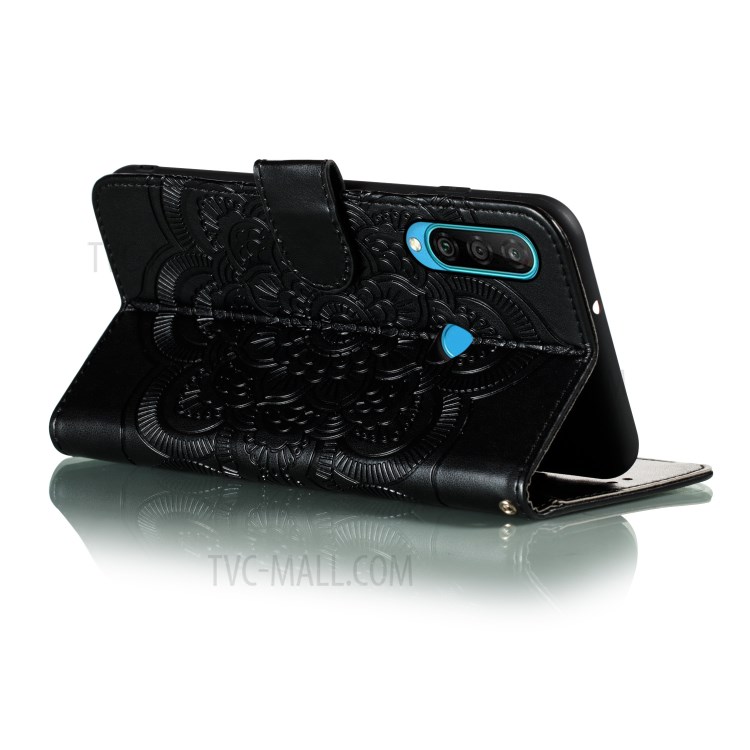 Imprint Surface Shell Mandala Flower Leather Cover for Huawei Y6p - Black-6