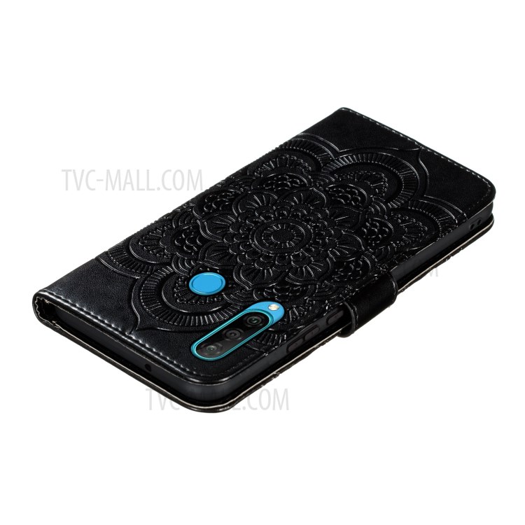 Imprint Surface Shell Mandala Flower Leather Cover for Huawei Y6p - Black-9