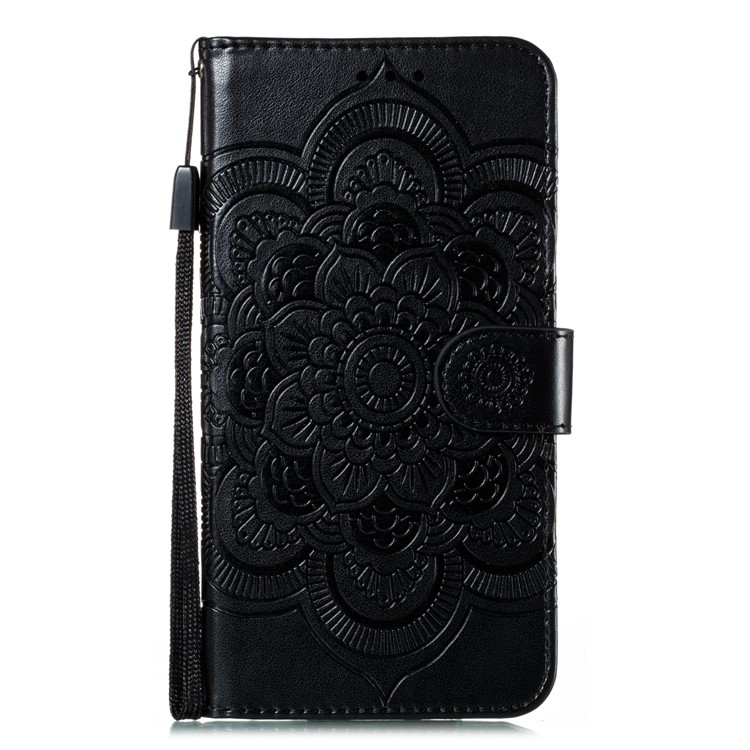 Imprint Mandala Flower Leather Cover for Huawei P40 lite E/Y7p/Honor 9C - Black-2