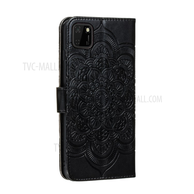 Capa De Couro Pele Flor Imprint Mandala Para Huawei Y5p 9S / Honra - Preto-4
